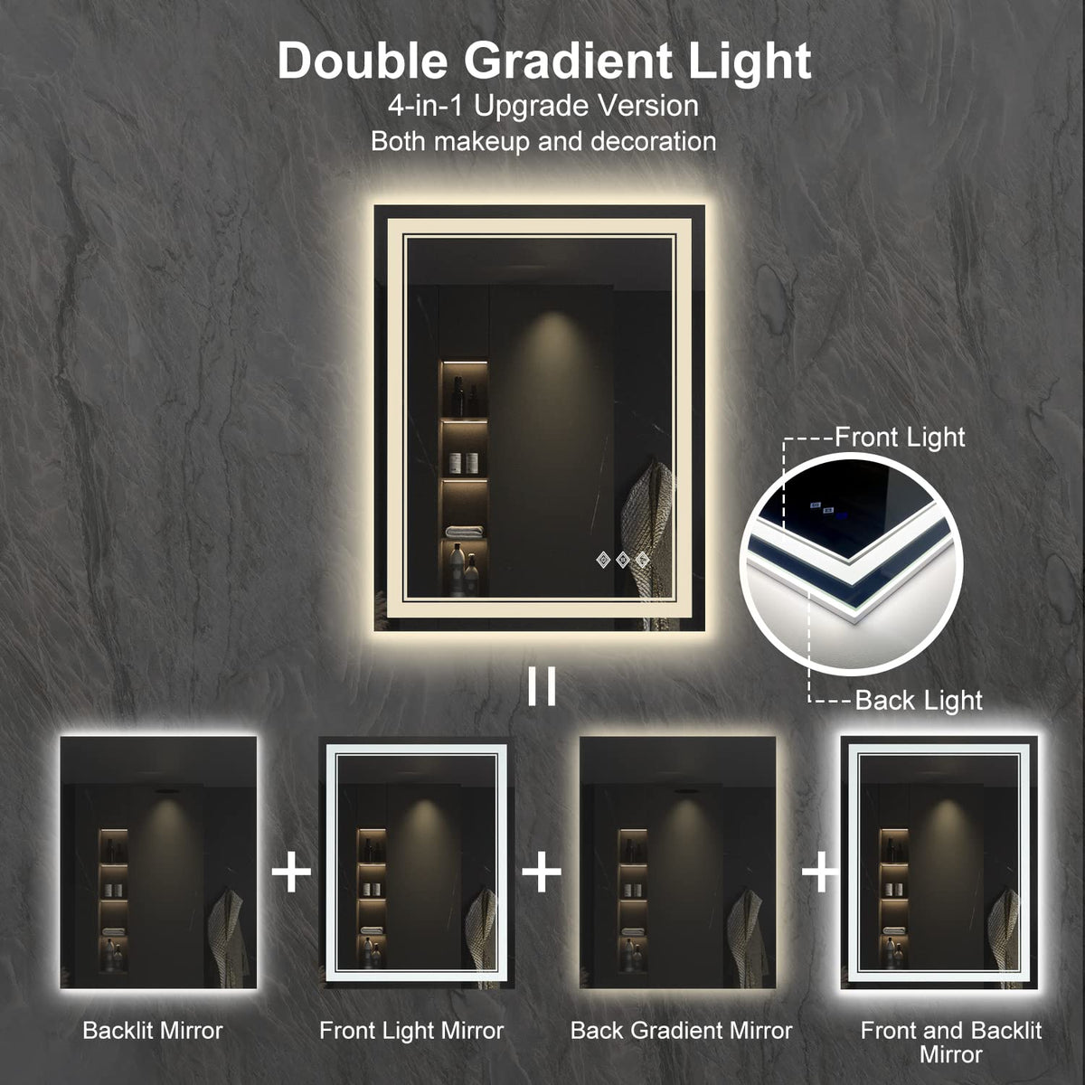 LED Bathroom Mirror (Front and Backlit / 32"L x 24"W)