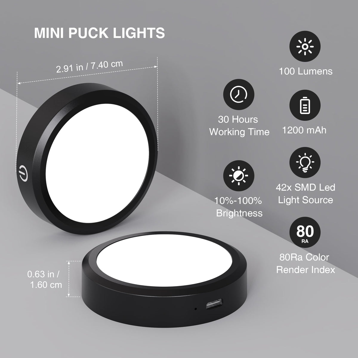 Puck Lights with Remote Control Rechargeable (Black / 8PCS)