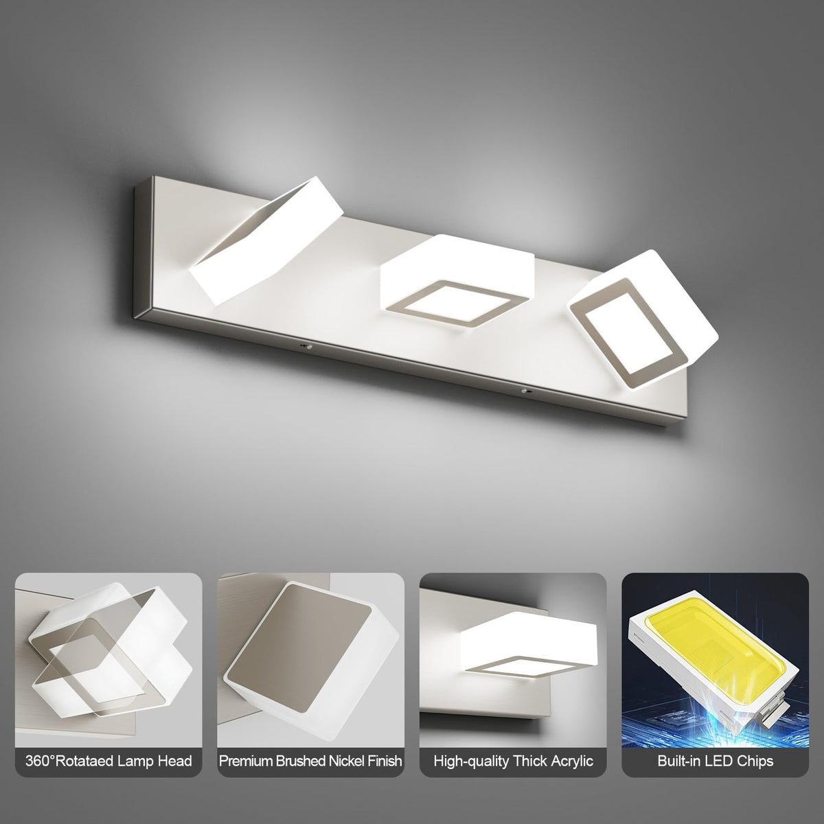 Brushed Nickel Bathroom Vanity Lights Metal Acrylic LED Modern Bathroom Wall Lighting Fixtures Brushed Nickel (Brushed Nickel / 20 inch)