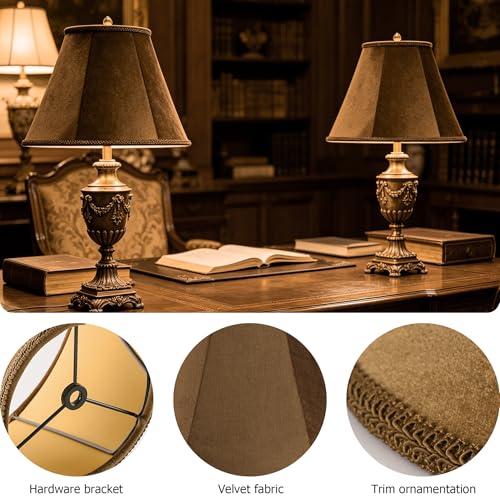 Coffee Velvet Lamp Shades Set of 2 Bell Shade 6"×13"×9.8" (6*13*9.8in / Coffee-2 Pack)