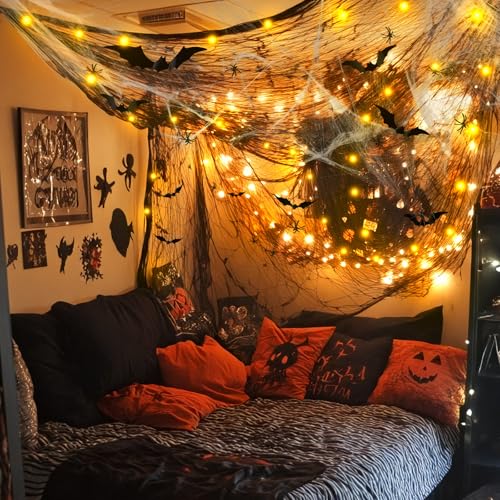 Halloween Spider Web Decorations with 32FT String Lights