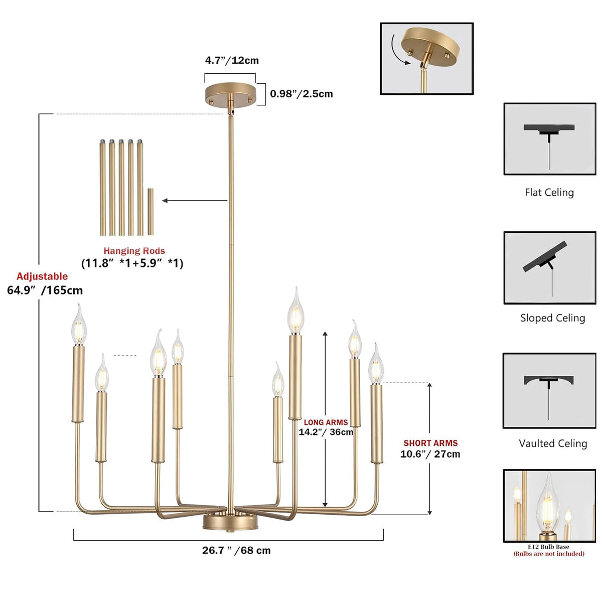 Modern Gold Farmhouse Chandeliers (Gold / 8-Light)