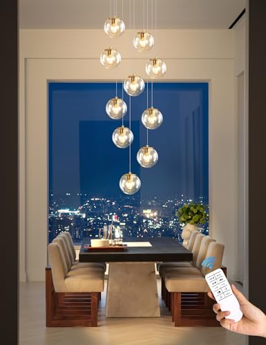 10 Light LED Staircase Modern Glass Globe Pendant Light Gold Chandeliers Large Chandeliers for High Ceilings (Gold-Clear / Globe 10-Light)