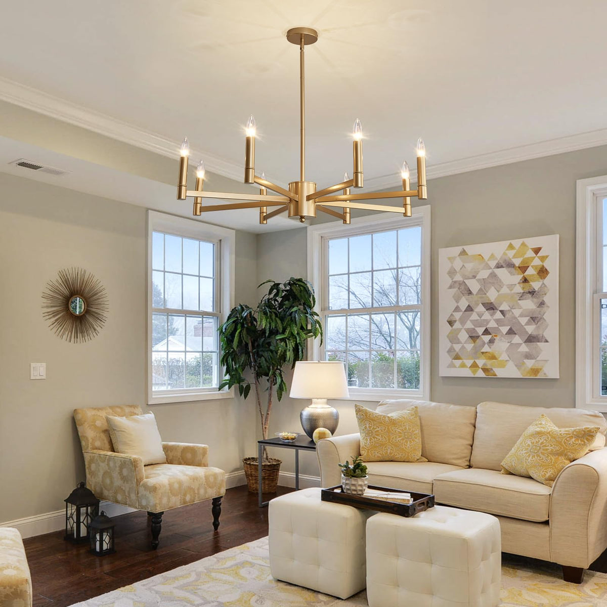 8 Light Gold Candle Chandeliers Modern Farmhouse Ceiling Light Fixture Industrial Lighting for Dining Room Living Room Bedroom Kitchen Island Foyer (Gold)