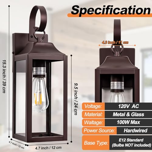 2 Pack Outdoor Light Fixtures Oil Rubbed Bronze 15 Inch for House (15 Inch Ordinary / Bronze)