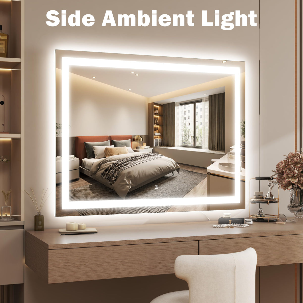 40x28 Inch Lighted Vanity Mirror (White / 39"L x 27"W)