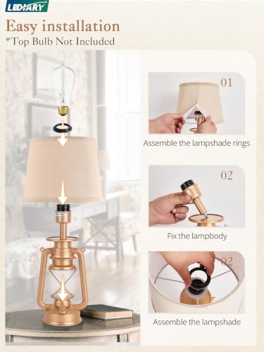 18.72" Champaign Gold LED Lantern Flickering Flame Table Lamps for Bedrooms Set of 2 (Champaign Gold)