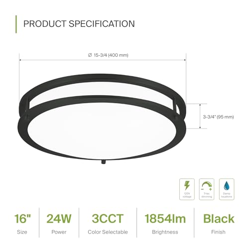 LED 16" Round Flush Mount Lighting (Black)