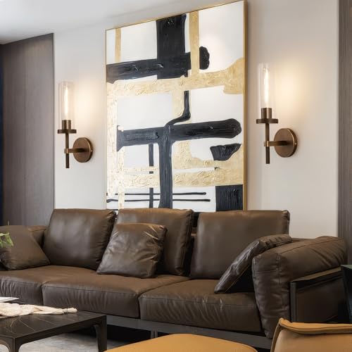 15" Knurled‑Craft Hardwired Bronze Wall Sconce (Bronze-Clear Tube / 15″-2 Pack)