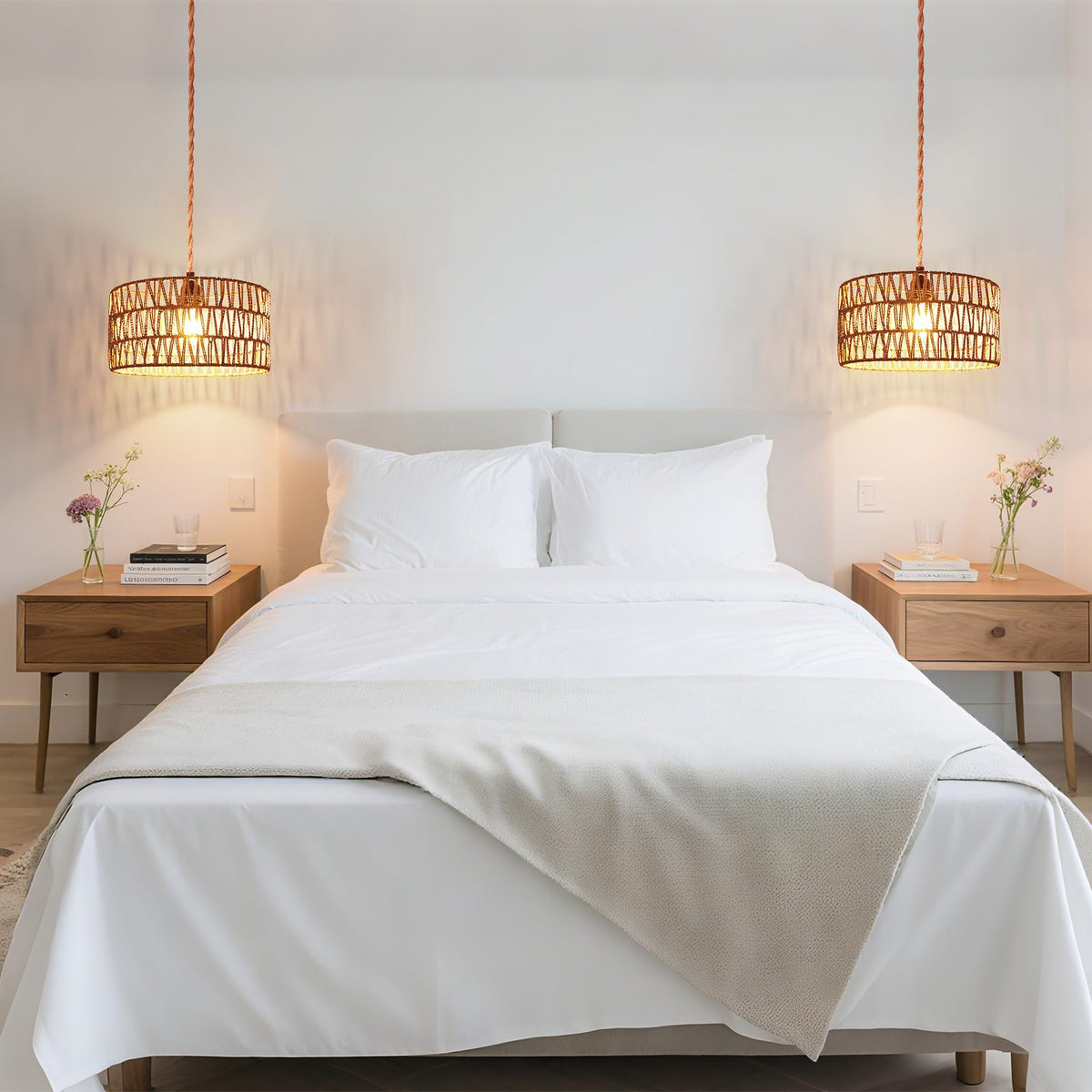 Hanging Light Boho Lamp Shades Small Lamp Shades for Table Lamps Vintage Rattan Lampshade for Hanging Lamp Wall Sconce Floor Lamp Woven LampShades for Living Room Decor Pendant Light (12.6 Inch-Cylindrical Shade)