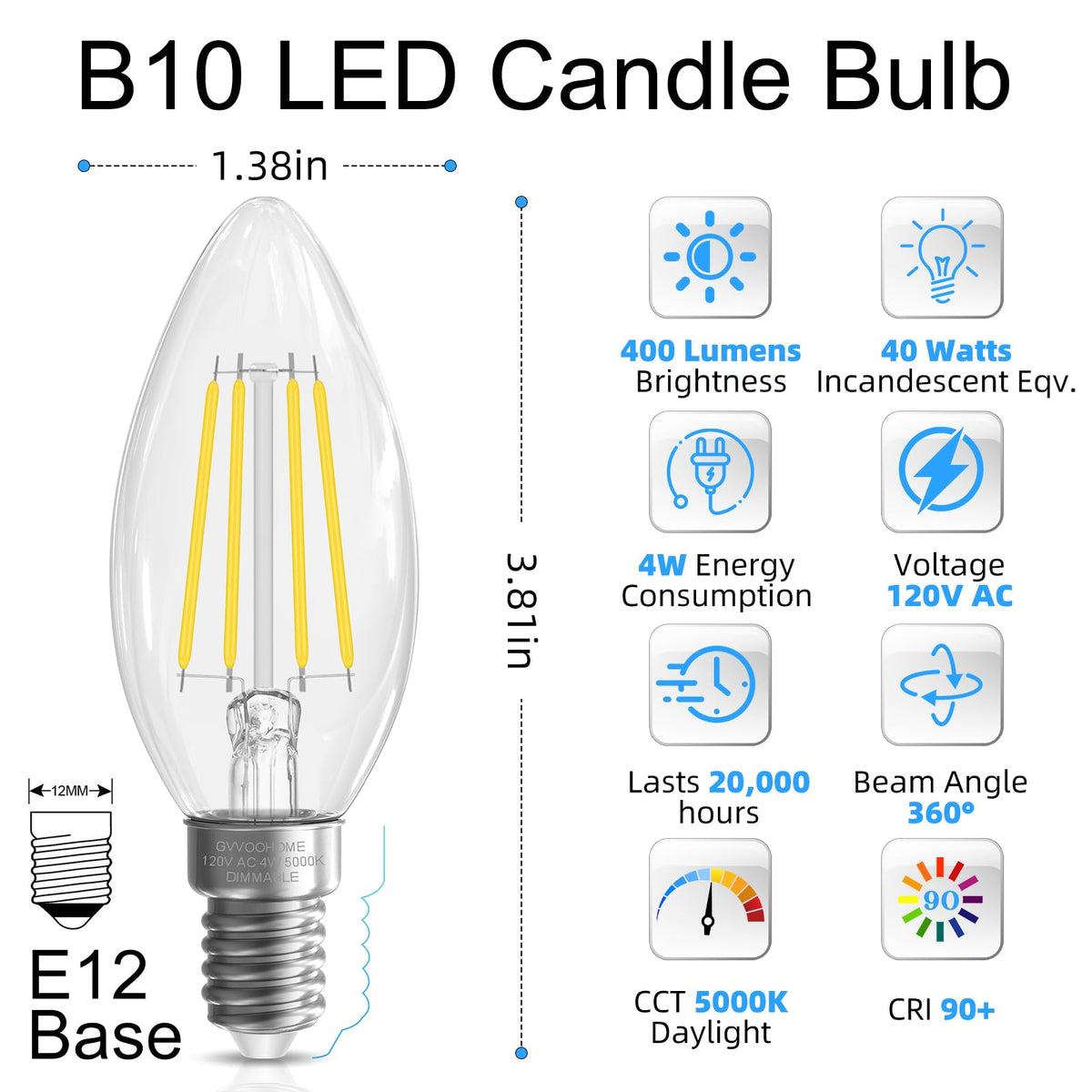 Candelabra Light bulbs (48 Pack / Daylight)
