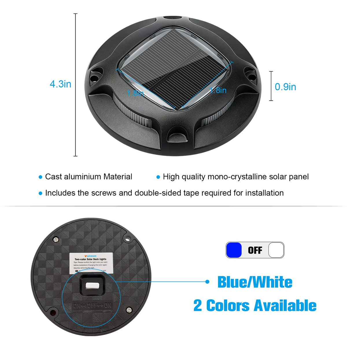 Solar Driveway Lights Dock Marine Lights 12 Pack (White+Blue,Black / 12pack)