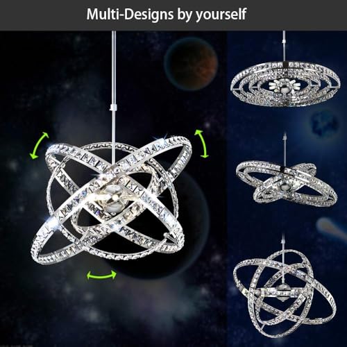 Crystal Chandeliers Modern Sphere Orb Chandelier Globe Cage Round Pendant Lights Fixtures Lighting Dining Room Contemporary Ceiling Light Adjustable Shape DIY Design D23.6 inches (23.6")
