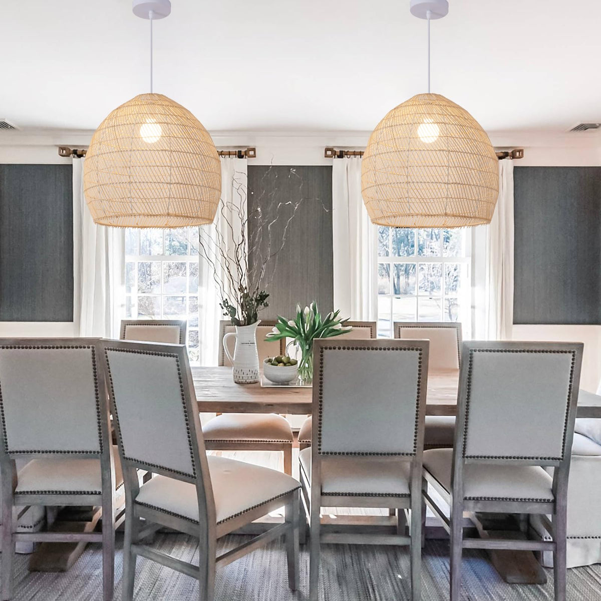 13.8" Rattan Pendant Light (White / 13.77" 1-Light)
