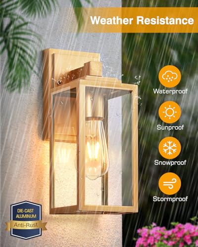 Gold Outdoor Wall Lights (Gold / No Sensor 2 PACK)