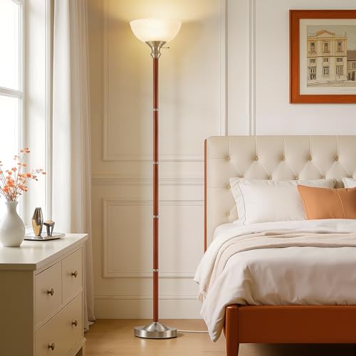 72" Wood Torchiere Floor Lamp with Glass Shade Nikel Standing Lamp (Brushed Nikel)