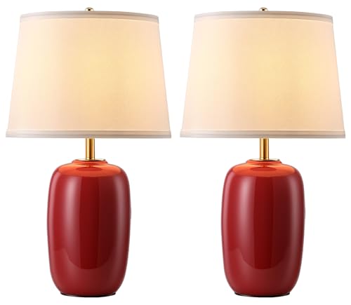22 Inch Red Ceramic Table Lamps Set of 2 (H22" Red Ceramic + White Shade (2 Pack) / H22 × ∅12.2 inch)