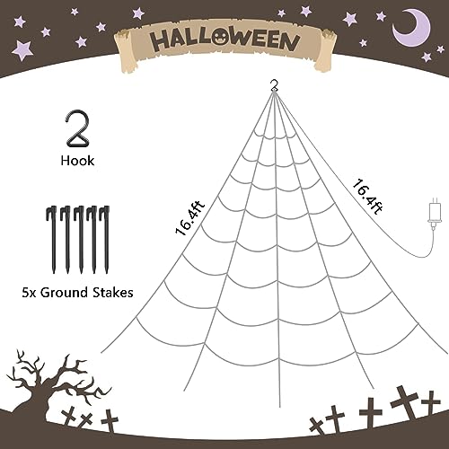 Spider Web Lights Halloween Decorations Outdoor 16.4FT Giant Spiderweb Lighted Decor 135 Purple LED Light Up Outside House Yard Garden Porch Tree Party Large Huge Big Fake Triangular Cobweb Decorative (White web, Purple lights)