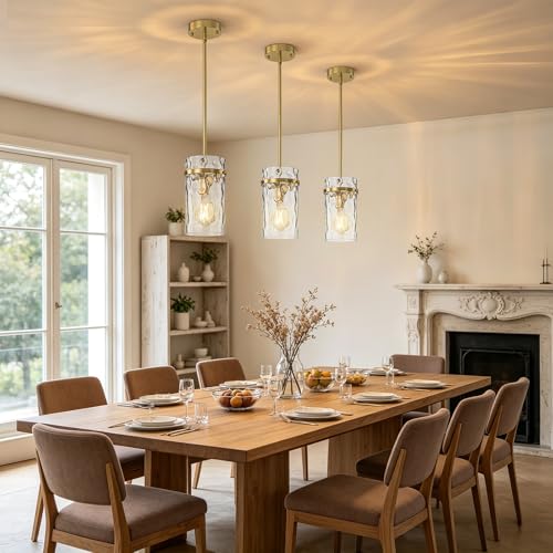 2 Pack 5.5" Modern Brass Hammered Glass Pendant Light (Gold-2 Pack)