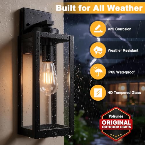 16" Fully Enclosed Outdoor Wall Light (2 Packs-16IN / Black (No Sensor))