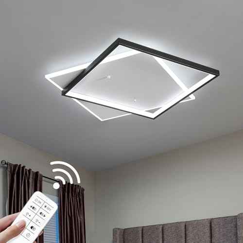 Black Modern LED Bedroom Ceiling Light Dimmable Flush Mount Ceiling Light Fixture 22" Square Ceiling Lamp with Remote Control Kitchen Lighting Fixture Ceiling
