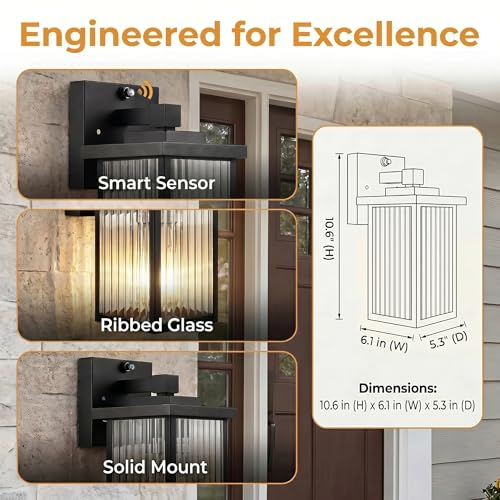 Black Dusk to Dawn Wall Mount Porch Lights (Black / 10.6''-1 Pack)