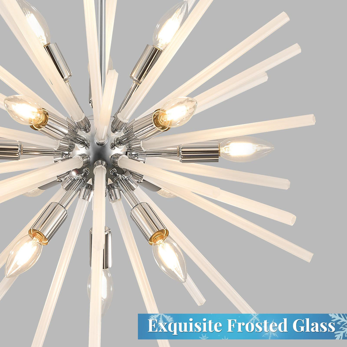 Modern Chrome Sputnik Chandelier Frosted Glass Starburst Dining Room Light (Chrome / Milky White / 24.10 inch)