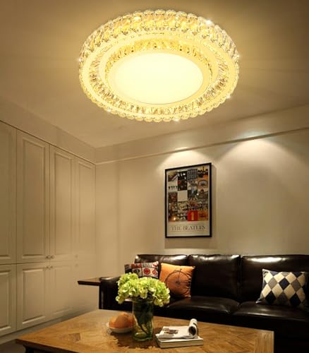23.6" Dimmable Crystal Chandelier Modern LED Flush Mount Ceiling Light Fixtures for Living Room Bedroom Hallway Kitchen Island Staircase Gold (23.6" Gold)