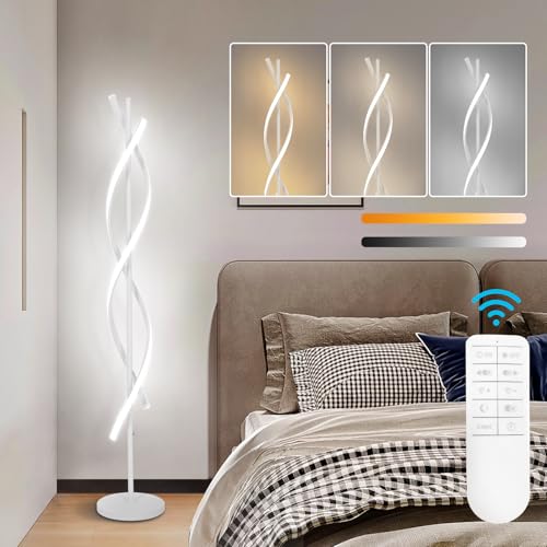 40W Modern Floor Lamp with Remote 60 inch Dimmable Floor Lamp for Bedroom Standing Lamp LED Floor Lamps for Living Room Dining Rooms Home Offices Lighting (White)