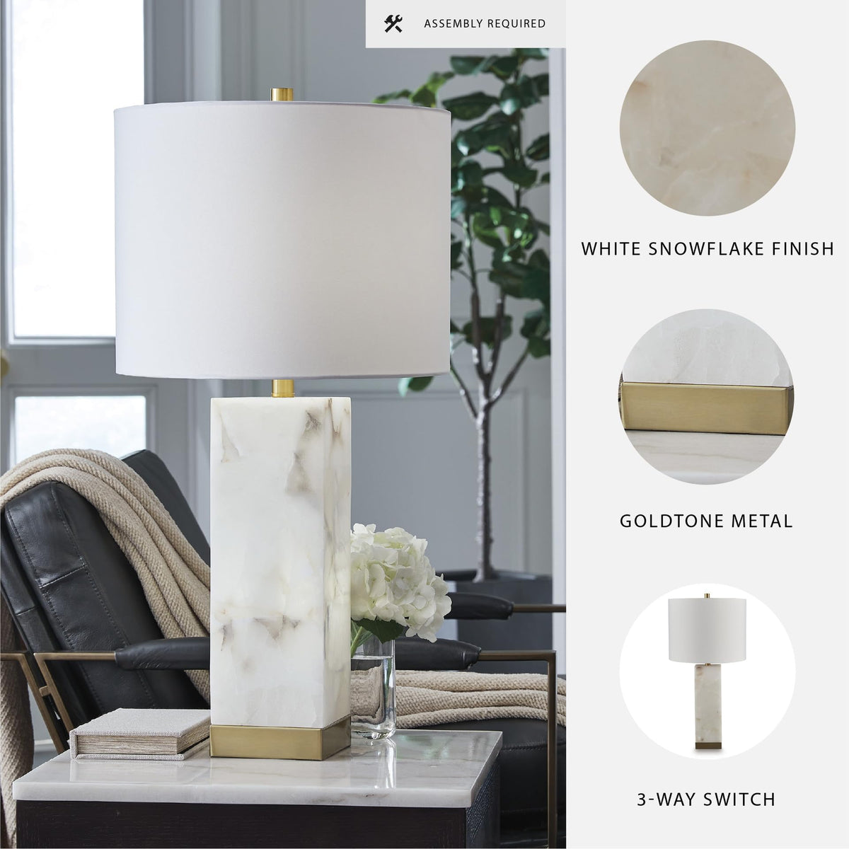 Linderfield Alabaster 3 (White/Gold Finish / Table Lamp)