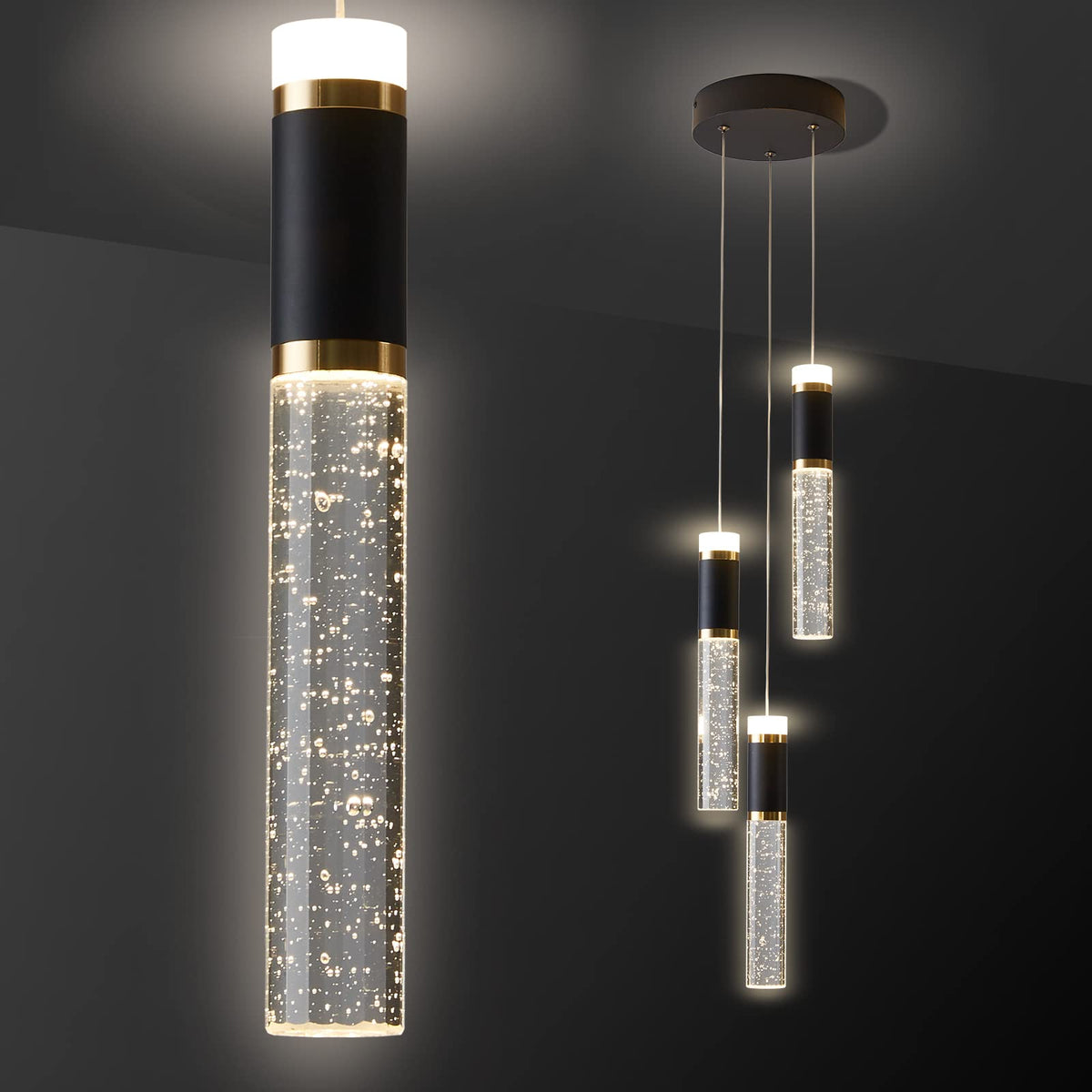 3 Light LED Pendant Light Modern Chandelier Hanging Chandelier Light Fixtures Adjustable Modern Led Pendant Ceiling Light Fixture for Kitchen (Black / 3-Light)