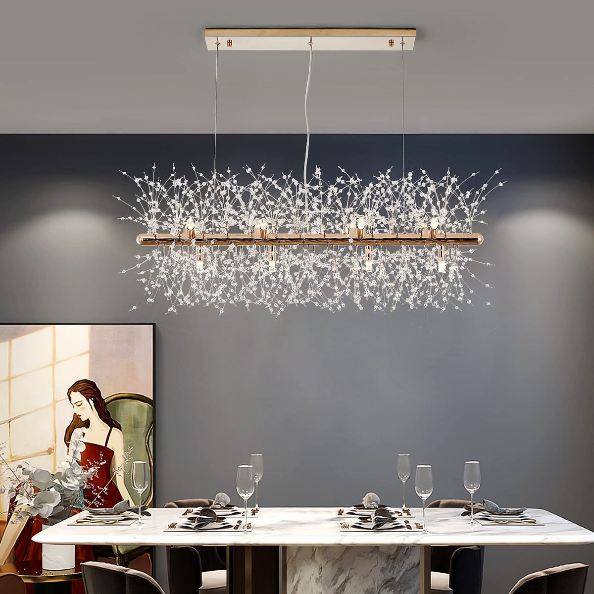 12 Light Crystal Firework Chandelier (12-Light / Gold)