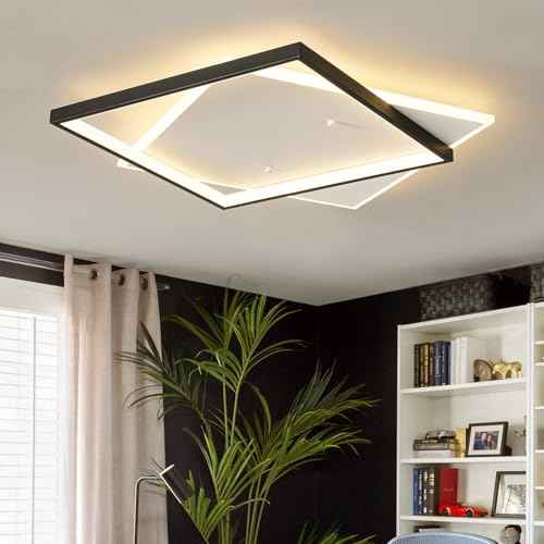 Black Modern LED Bedroom Ceiling Light Dimmable Flush Mount Ceiling Light Fixture 22" Square Ceiling Lamp with Remote Control Kitchen Lighting Fixture Ceiling