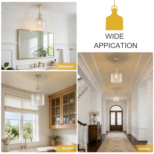 15"H Glass Large Pendant Lights Kitchen Island Lighting (Gold)