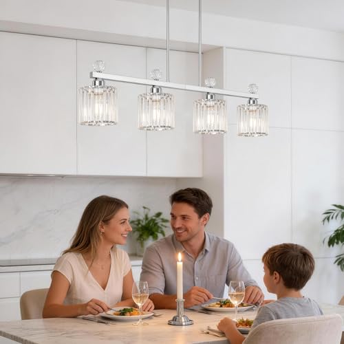 32" Crystal Island Light for Kitchen 4 (Chrome / 4 light-32in)