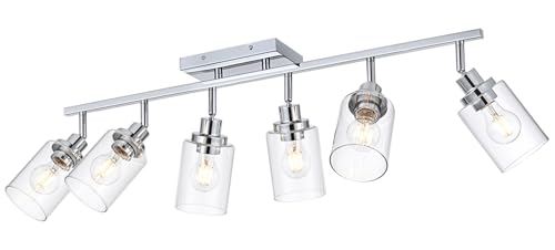 6 Light Track Lighting Kit Ceiling Kitchen Track Lighting Fixtures Chrome Bathroom Vanity Wall Lights with Clear Glass Multi (Chrome / 6-Light)
