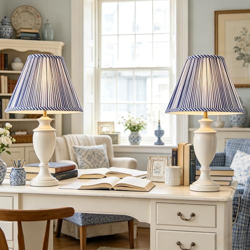 Lamp Shades White Blue Polyester Set of 2 6.5"×13"×10.5" Bell Shade (Blue-2 Pack / 6.5*13*10.5in)