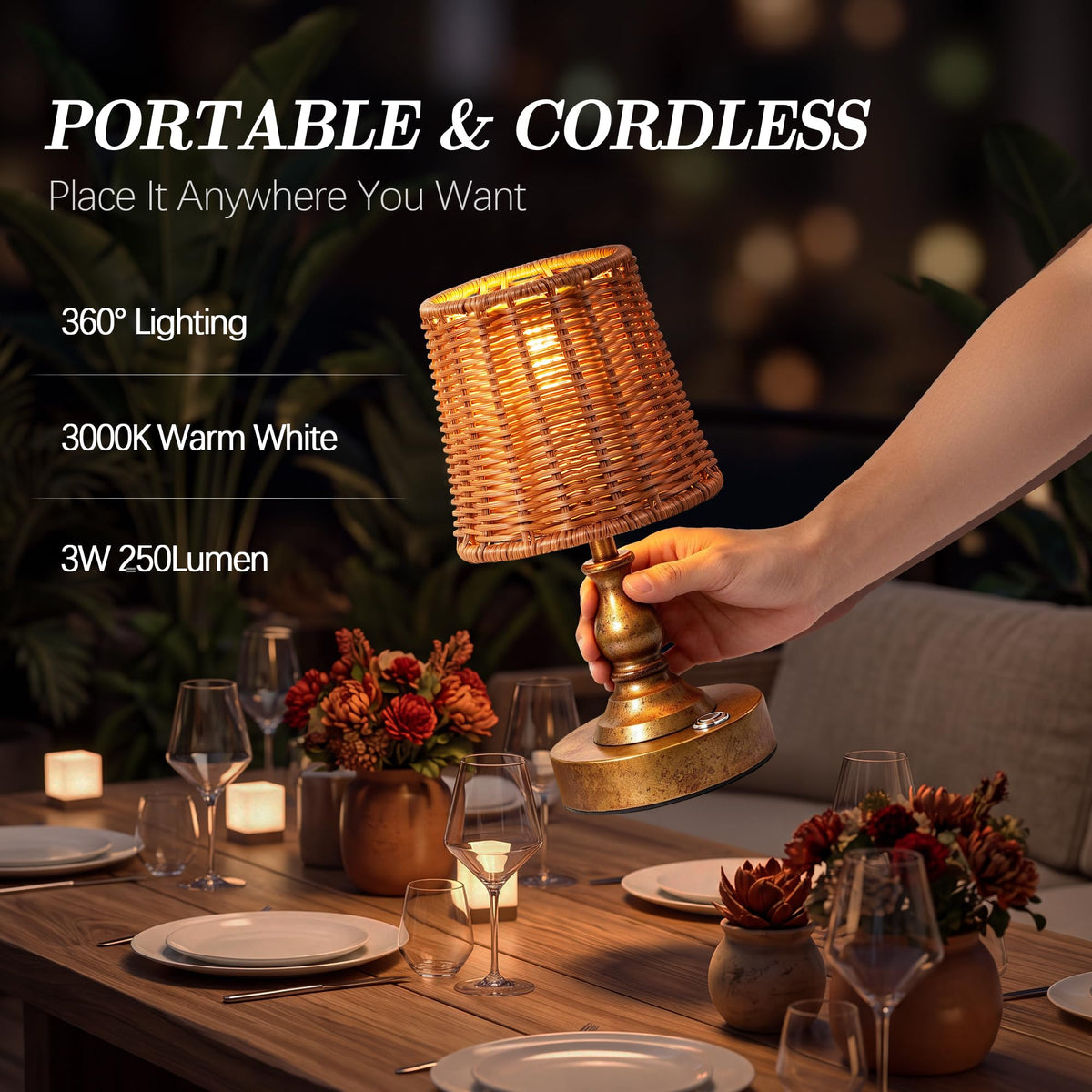 Mini Cordless LED Table Lamp (Antique Gold)