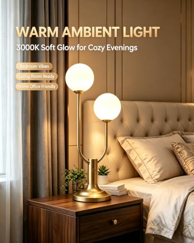 Globe Gold Table Lamp for Bedroom Gift Dimmable G9 Bulbs Included (05-Gold-Globe-2U)