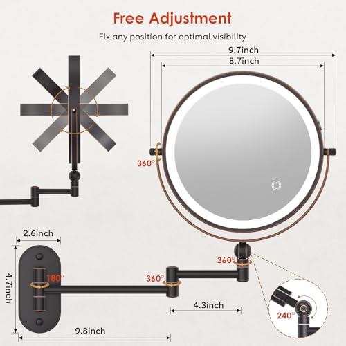 9" Wall Mounted Lighted Makeup Mirror (20x-antique Bronze)