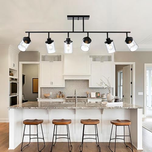 6 Light Track Lighting Kit Directional Bathoom Lights Over Mirror Industrial Black Kitchen Track Lighting Fixtures Ceiling with 6 Rotatable Light Heads (Black / 6-Light)
