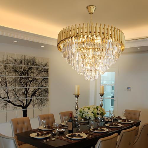 Modern Gold Crystal Chandelier (D24"XH17.6" Gold)