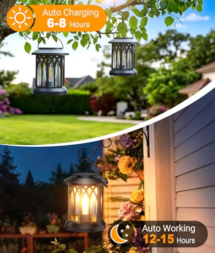 Solar Lanterns Outdoor Waterproof 4 Pack (Classic Black / 4 Pack)