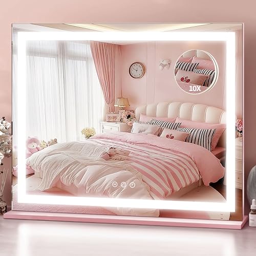 23"x 18" Pink Vanity Mirror with Lights (Pink / 23"L x 23"W)