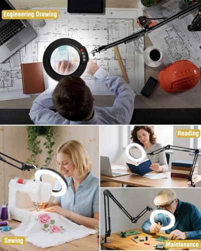 12X Magnifying Glass with Light and Clamp (Black / 12X 36inch Clamp)