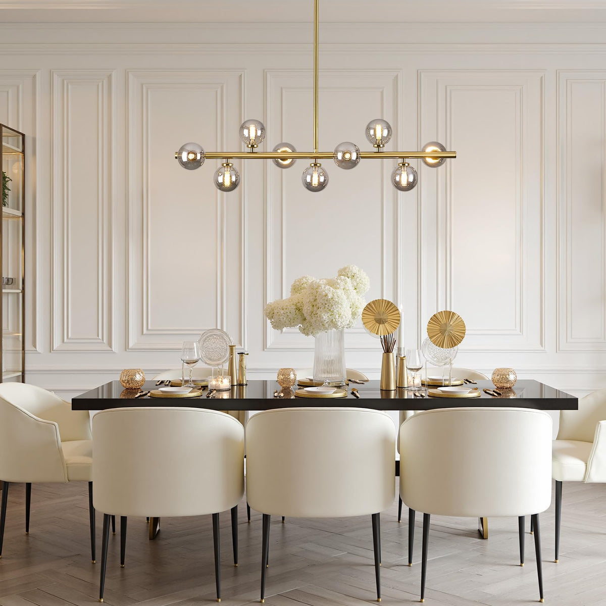 Linear Sputnik Dining Chandelier (Gold + Grey / 9-Light 40 Inch)