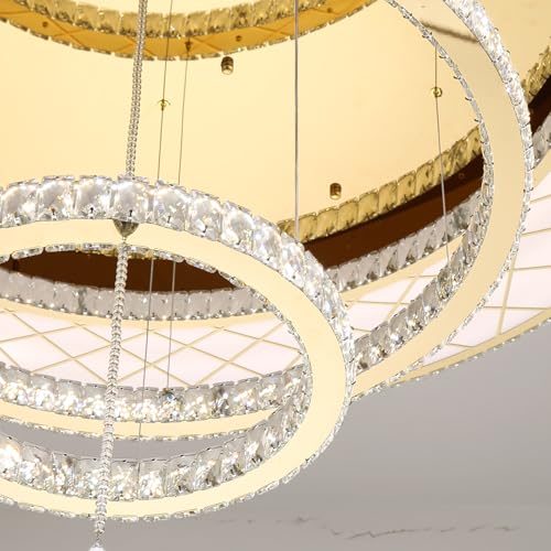 48 inch Large Size Glam Chandelier Crystal Ceiling Light for Living Room Chandeliers Lighting Fixtures with Remote Dimmable LED Light (48 inch / Gold)