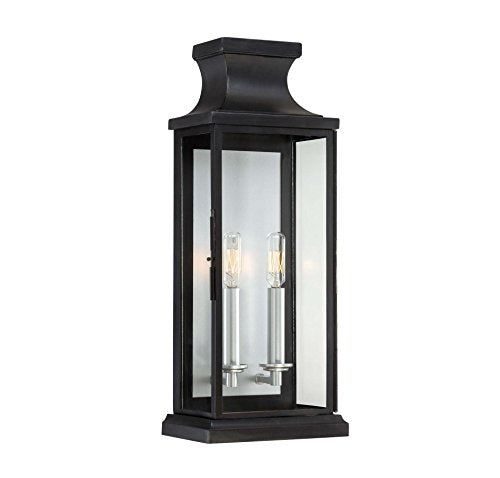5-5911-BK Brooke Traditional Clear Glass Outdoor Wall Lantern, 2-Light 120 Total Watts, 20" H x 8" W, Black (20" Height)