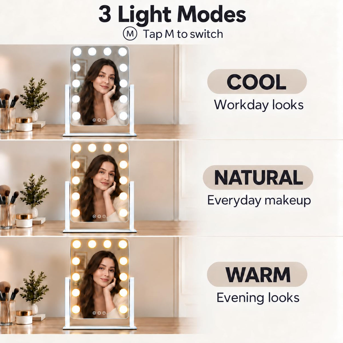 Hollywood Vanity Mirror with Lights 13x16in (White / 16.5"L x 13"W)