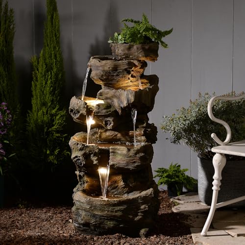 40H Realistic Tree Cascading Outdoor Water Fountain with 5 Tiers (46.2H / Brown-wooden)